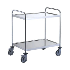 2 Tier Stainless Steel Trolley – 304 Grade with Dished Shelves & Braked Castors