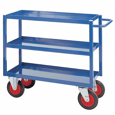 Heavy Duty Steel 3 Shelf Tray Trolley, 350kg Capacity, 900mm High