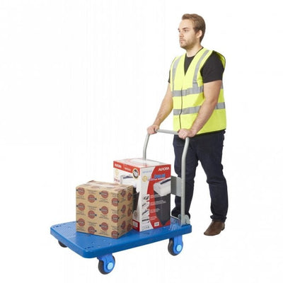Heavy Duty Plastic Platform Trolley 300kg with Folding Handle & Silent Castors